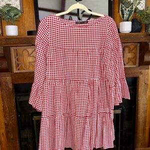 ZARA WOMAN Red Gingham Tiered Dress
